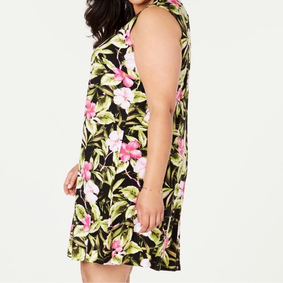 Kasper | Black Pink Green Hibiscus Dress - Picture 3 of 10
